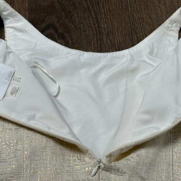 Dalia Jacquard Cocktail Party Dress w/ Pockets Sz 6 Sleeveless Lined Cream/Gold - Picture 13 of 14